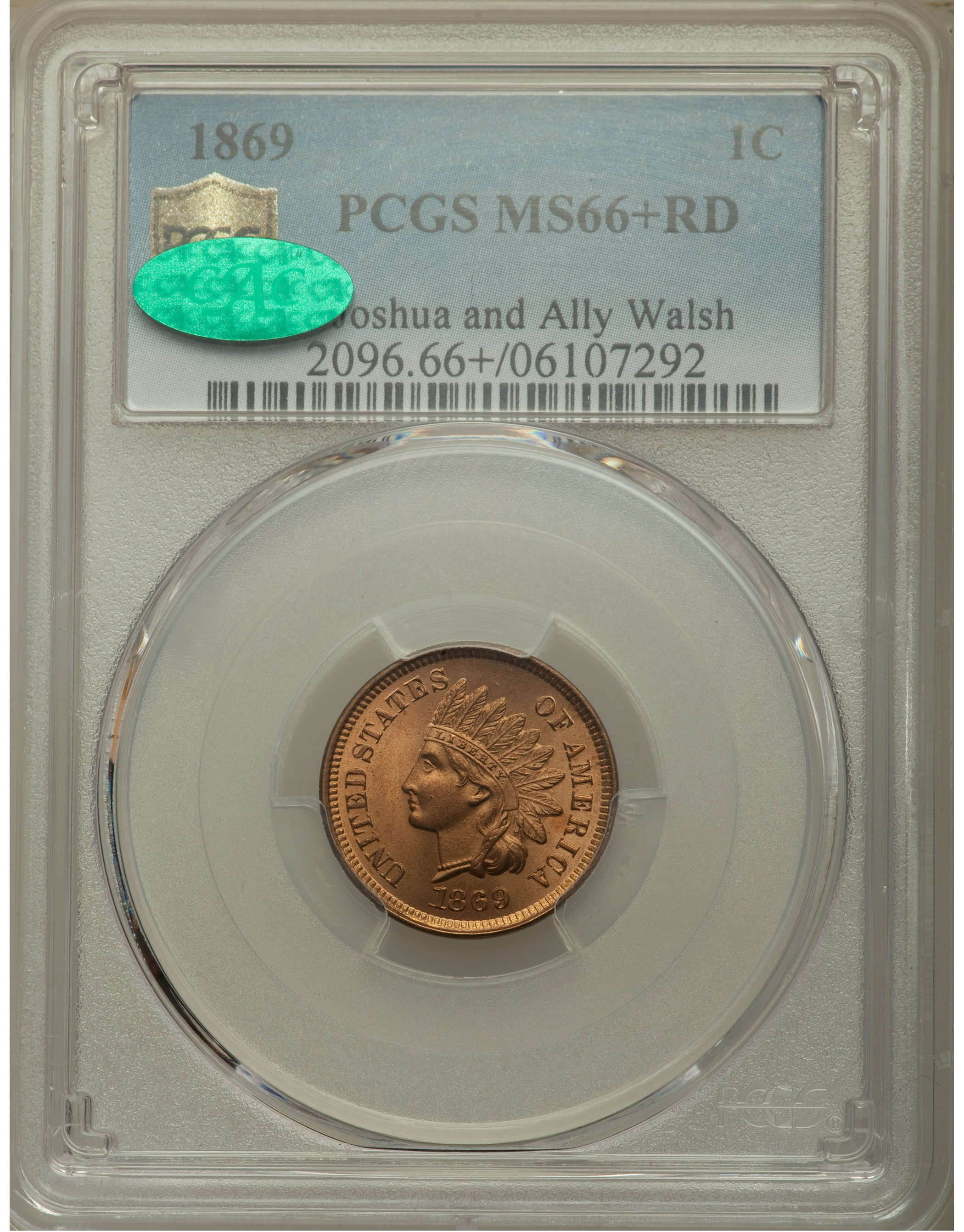 1869 Indian Head Cent PCGS MS66+RD